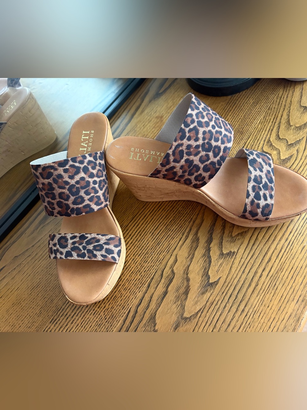 Italian Shoemakers Leopard Print Wedge Slide Sandals - Brown/Black
